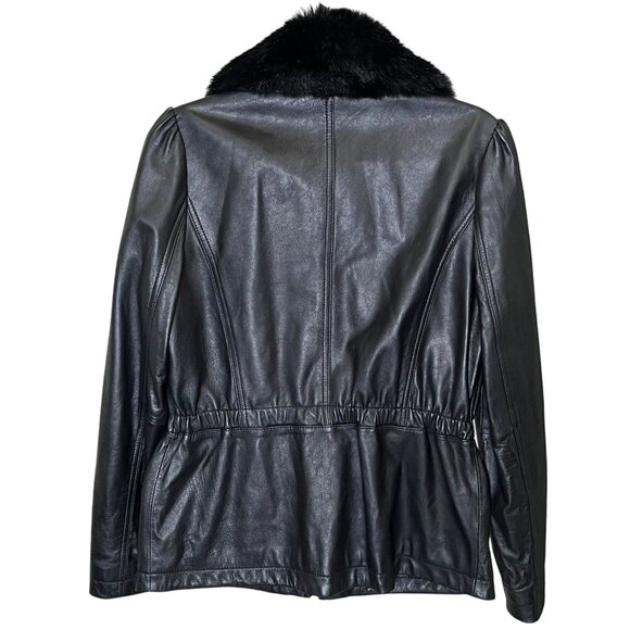 Karl Lagerfeld Black Genuine Leather Jacket W/Detachable Faux Fur Collar Medium - Picture 9 of 14
